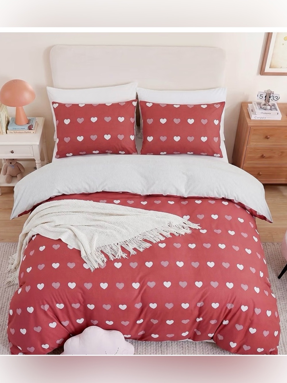 Queen duvet cover red hearts girly